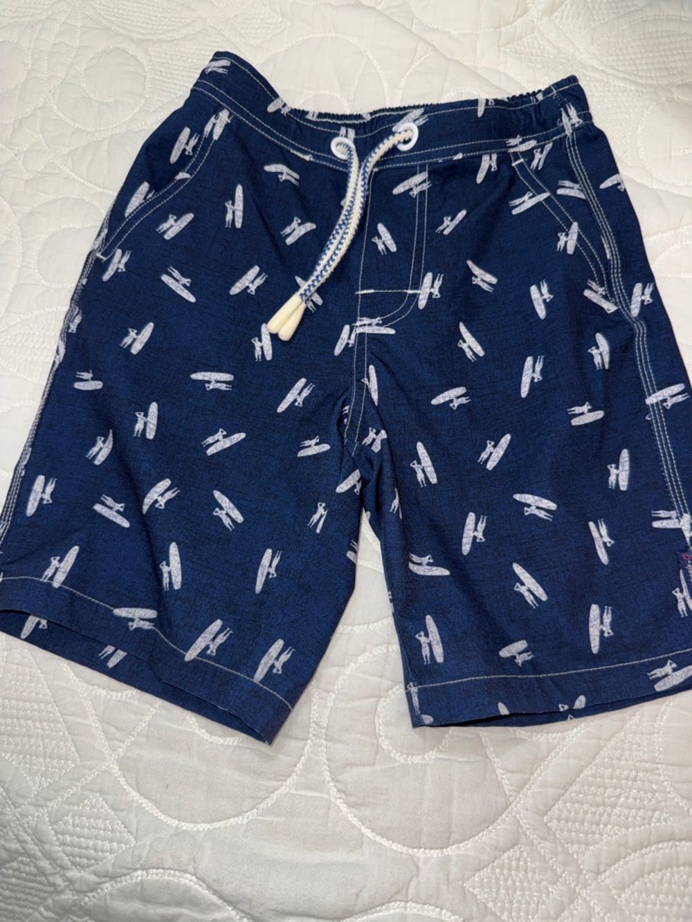 Johnnie O-Navy Surfboard Print Drawstring Swim trunks